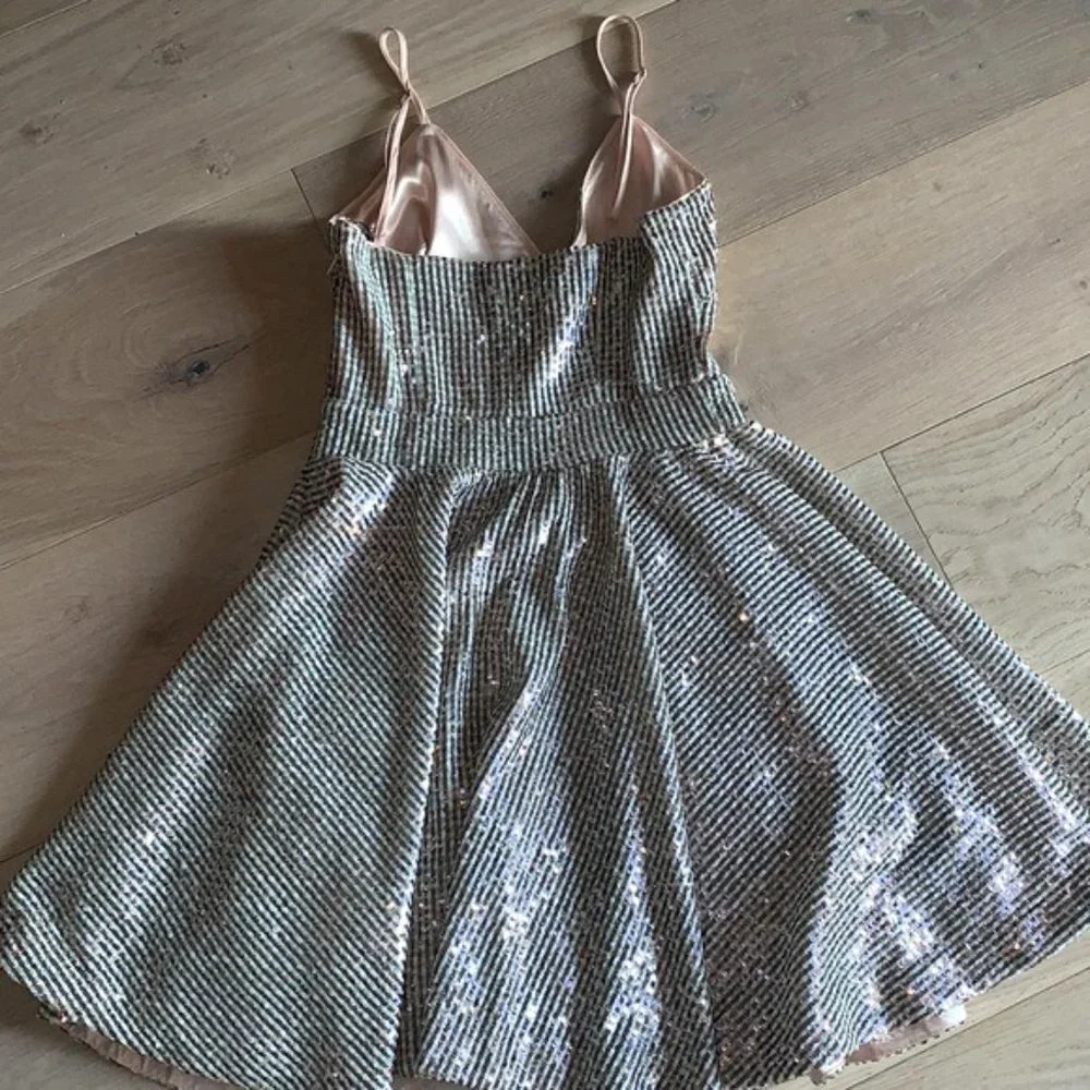 NWT Bebe Pink & Silver Sequin Fit & Flare Dress | Size 2 - Picture 2 of 6